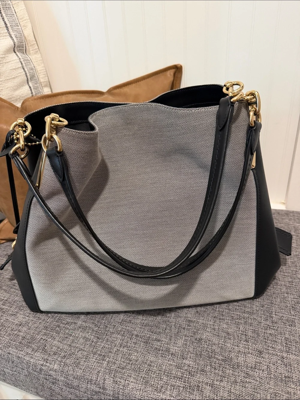 Coach Canvas and Leather Messenger Bag - Gray and Black